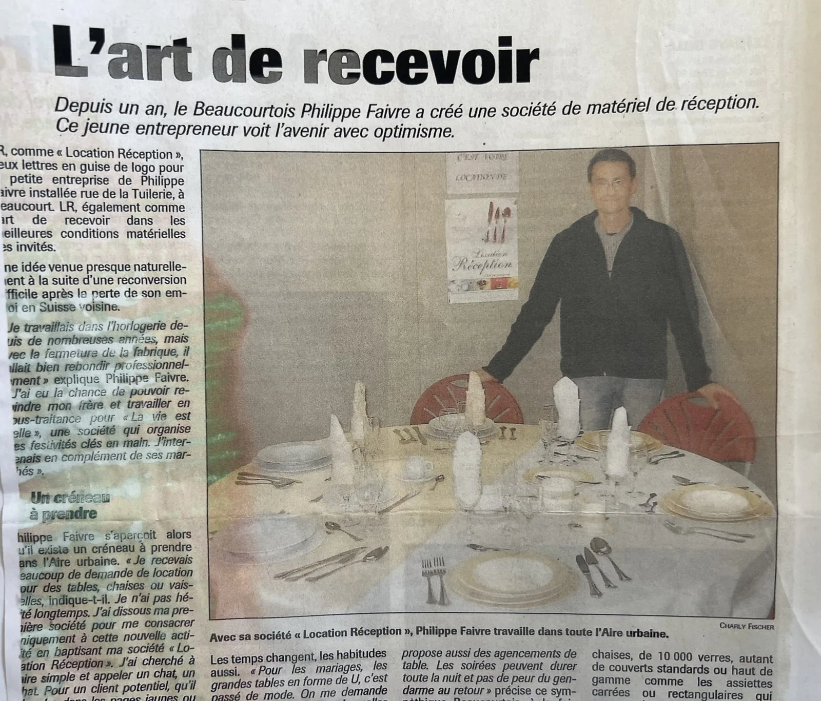 Article de presse : « L'art de recevoir », sur les débuts de la société